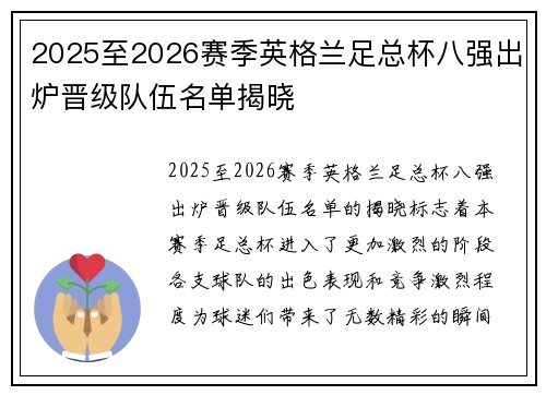 2025至2026赛季英格兰足总杯八强出炉晋级队伍名单揭晓
